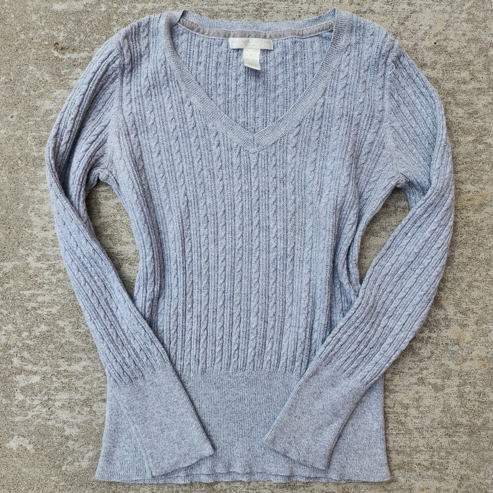 Hillard & Hanson‎ V-Neck Gray Cable Knit Sweater Bella Swan Elena Gilbert, Sz L